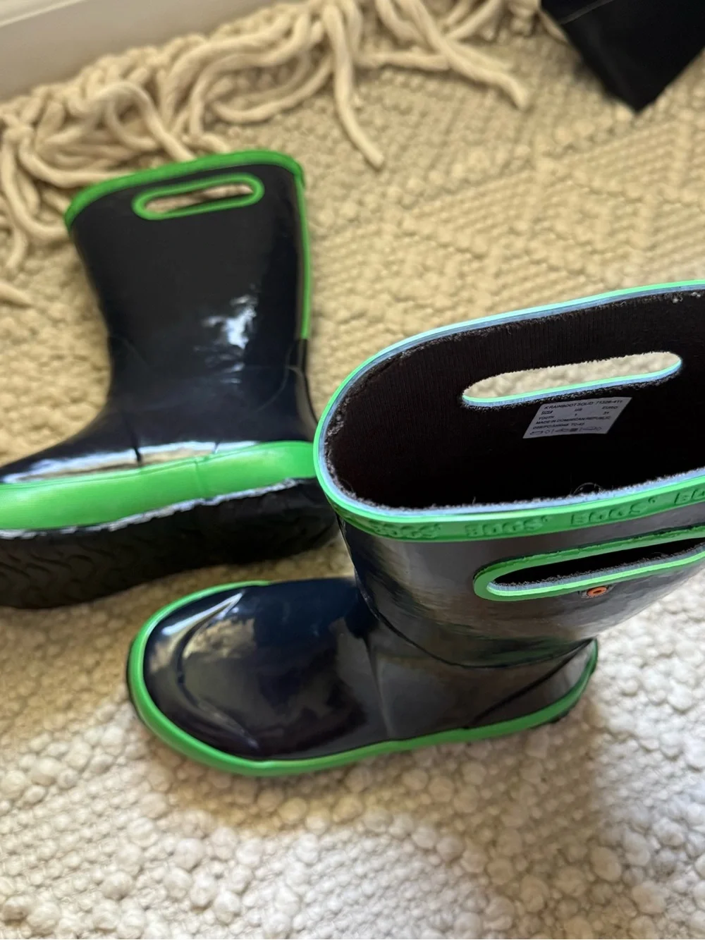 Bogs Kids Navy with Green Trim Rain Boots